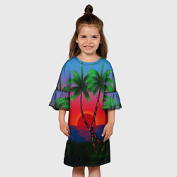 Платье клеш для девочки Пальмы и море, цвет: 3D-принт — фото 2
