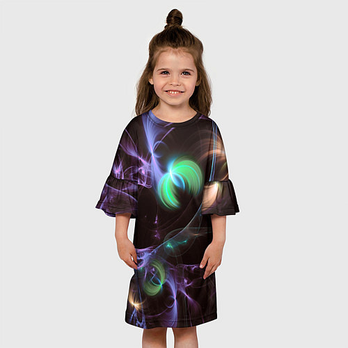 Детское платье Магические фиолетовые волны и цветные космические / 3D-принт – фото 3