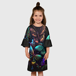 Платье клеш для девочки Разные неоновые бабочки, цвет: 3D-принт — фото 2