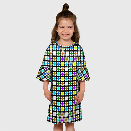 Детское платье Геометрический узор в клетку разноцветный / 3D-принт – фото 3