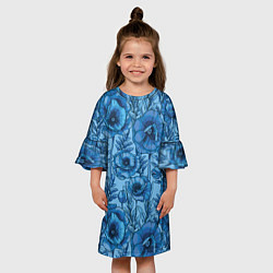 Платье клеш для девочки Синие цветы, цвет: 3D-принт — фото 2