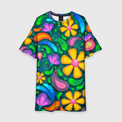 Платье клеш для девочки Мандала на энергию - цветы, цвет: 3D-принт