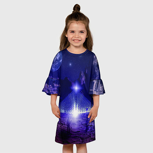 Детское платье Синяя магическая пирамида, горы и космос / 3D-принт – фото 3