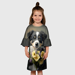 Платье клеш для девочки Щенок с цветами, цвет: 3D-принт — фото 2