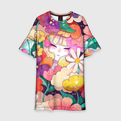 Платье клеш для девочки Девочка в цветах, цвет: 3D-принт