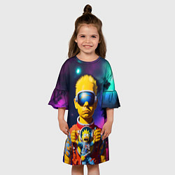 Платье клеш для девочки Барт Симпсон в космосе - нейросеть, цвет: 3D-принт — фото 2