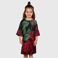 Платье клеш для девочки Много красных роз, цвет: 3D-принт — фото 2