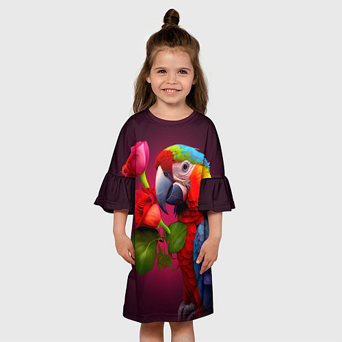 Детское платье Попугай ара с цветами / 3D-принт – фото 3