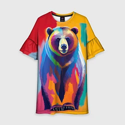 Платье клеш для девочки Медведь красочный, цвет: 3D-принт