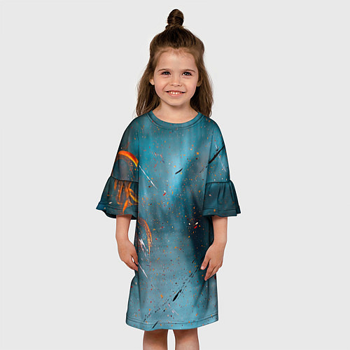 Детское платье Абстрактный синий туман, силуэты и краски / 3D-принт – фото 3