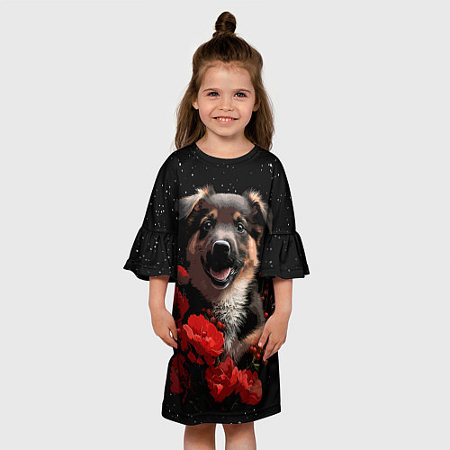 Детское платье Щенок с красными розами / 3D-принт – фото 3
