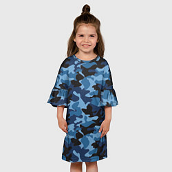 Платье клеш для девочки Сине-черный камуфляж, цвет: 3D-принт — фото 2