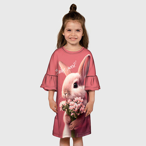 Детское платье Розовый заяц с цветами / 3D-принт – фото 3