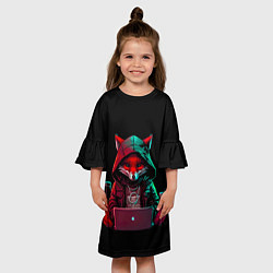 Платье клеш для девочки Лис за ноутбуком от нейросети, цвет: 3D-принт — фото 2