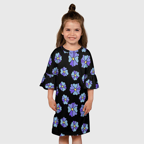 Детское платье Дудл цветы на черном - паттерн / 3D-принт – фото 3