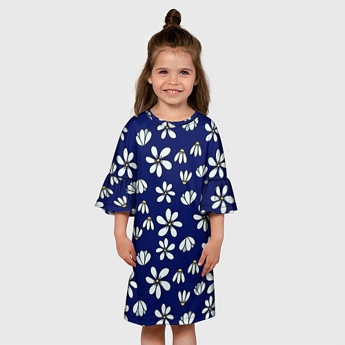 Детское платье Дудл ромашки на синем фоне - паттерн / 3D-принт – фото 3