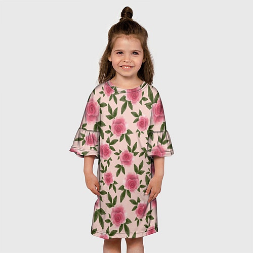 Детское платье Акварельные розы на бежевом - паттерн / 3D-принт – фото 3