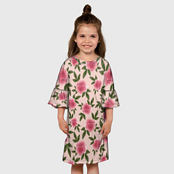 Платье клеш для девочки Акварельные розы на бежевом - паттерн, цвет: 3D-принт — фото 2