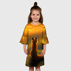 Платье клеш для девочки Лиса духи предков, цвет: 3D-принт — фото 2