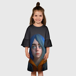 Платье клеш для девочки Билли Айлиш портрет, цвет: 3D-принт — фото 2
