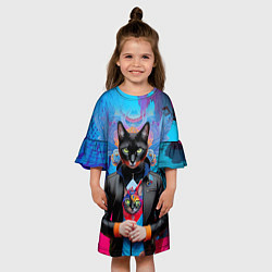 Платье клеш для девочки Чёрная модница кошка - нейросеть, цвет: 3D-принт — фото 2