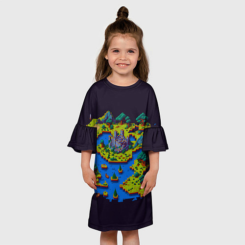Детское платье Пиксельный остров и замок / 3D-принт – фото 3