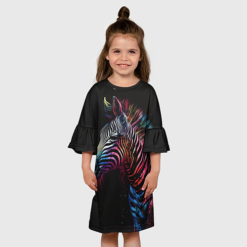 Детское платье Разноцветная зебра на темном фоне / 3D-принт – фото 3