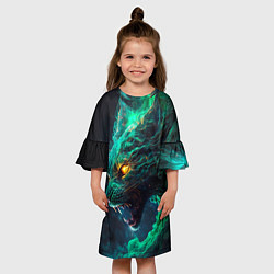 Платье клеш для девочки Звездный зеленый кот, цвет: 3D-принт — фото 2
