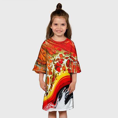 Детское платье Брызги краски - красные, оранжевые разводы / 3D-принт – фото 3