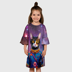 Платье клеш для девочки Кот бравый космонавт, цвет: 3D-принт — фото 2