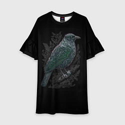 Платье клеш для девочки Чёрный Ворон птица тёмная, цвет: 3D-принт
