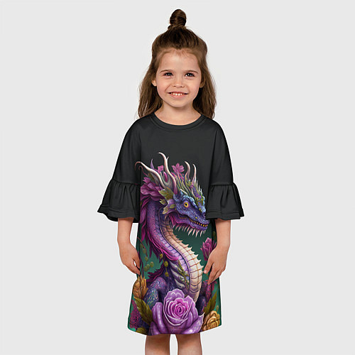Детское платье Неоновый дракон с цветами / 3D-принт – фото 3