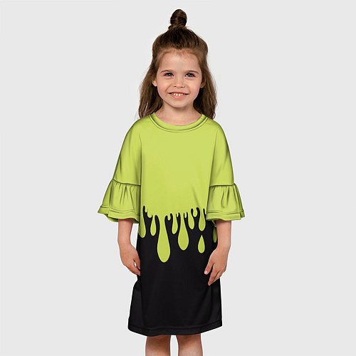 Детское платье Зеленые капли на черном / 3D-принт – фото 3