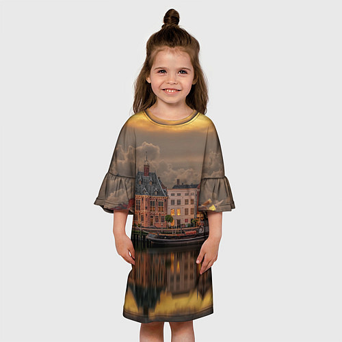 Детское платье Мирный город на воде и тучи / 3D-принт – фото 3