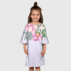 Платье клеш для девочки Пастельные цветы акварелью - наверху, цвет: 3D-принт — фото 2