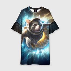 Платье клеш для девочки Кот космонавт и взрыв звезды, цвет: 3D-принт