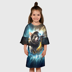 Платье клеш для девочки Кот космонавт и взрыв звезды, цвет: 3D-принт — фото 2