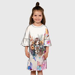 Платье клеш для девочки Чибик с букетом, цвет: 3D-принт — фото 2