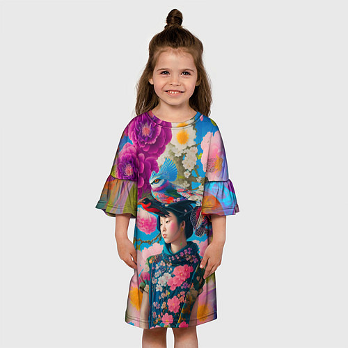 Детское платье Девочка с птицами среди цветов - мскусство / 3D-принт – фото 3