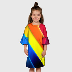Платье клеш для девочки Радужные полосы текстура, цвет: 3D-принт — фото 2