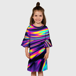 Платье клеш для девочки Неоновые разводы цветных красок, цвет: 3D-принт — фото 2