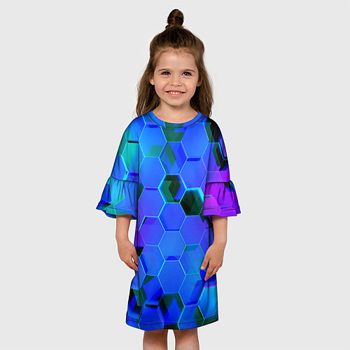 Детское платье Неоновые соты - модный паттерн / 3D-принт – фото 3