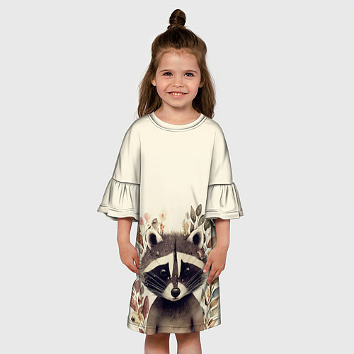 Детское платье Милый енот в акварельном стиле / 3D-принт – фото 3