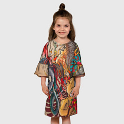Платье клеш для девочки Иредзуми: демон и дракон, цвет: 3D-принт — фото 2