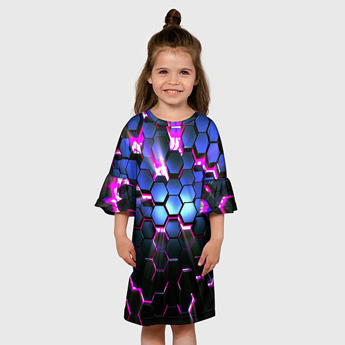 Детское платье Неоновые стильные соты / 3D-принт – фото 3