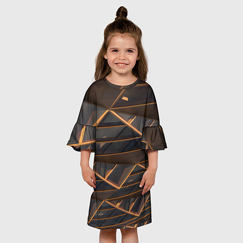 Детское платье Объёмные оранжевые линии и серые фигуры / 3D-принт – фото 3