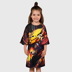 Платье клеш для девочки Тигр воин в огне, цвет: 3D-принт — фото 2