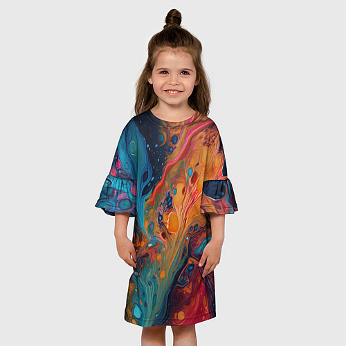 Детское платье Яркие абстрактные разводы краски / 3D-принт – фото 3