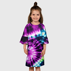 Платье клеш для девочки Тай дай фиолетовый узор, цвет: 3D-принт — фото 2