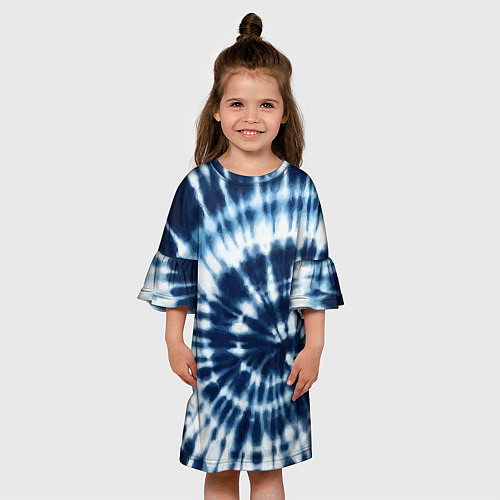 Детское платье Эффект тай дай - размытый синий узор / 3D-принт – фото 3